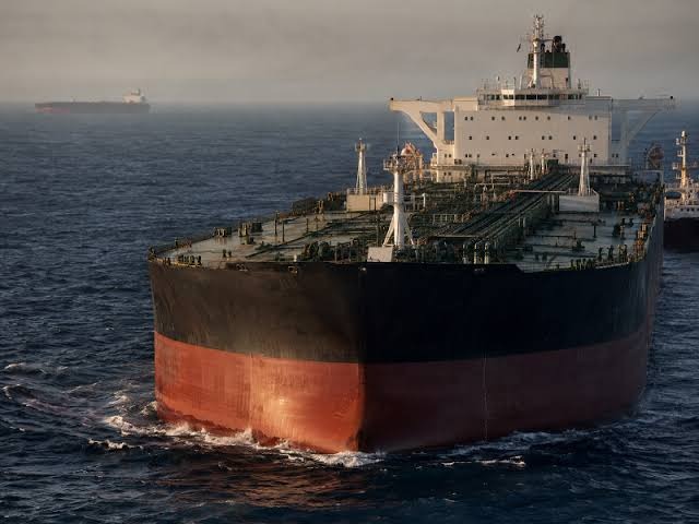 Laden tanker under way at sea carrying petroleum cargo